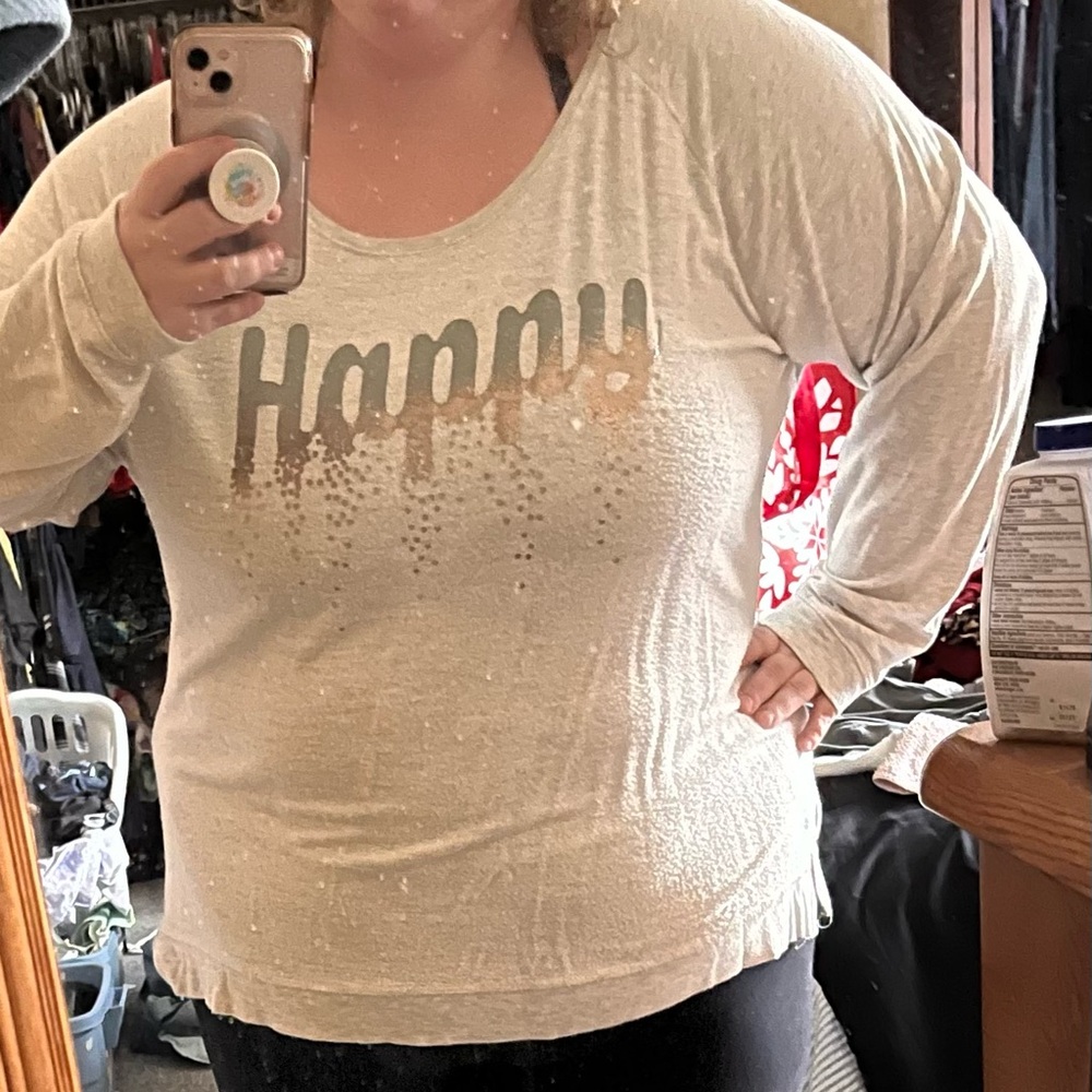 Gray Lightweight Sweater - 'Happy' on front Plus Size 3X